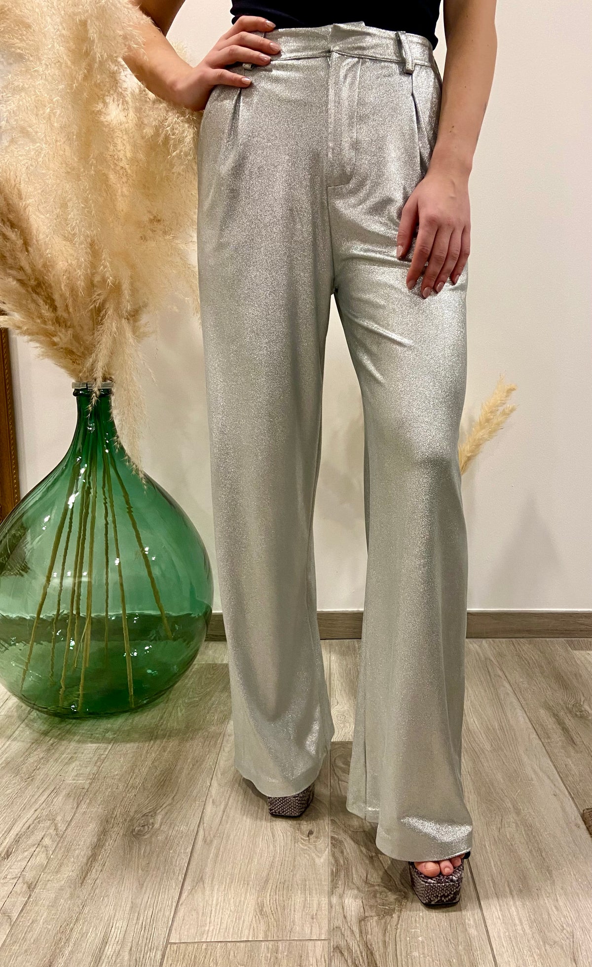 PANTALONI WIDE LEG ARGENTO