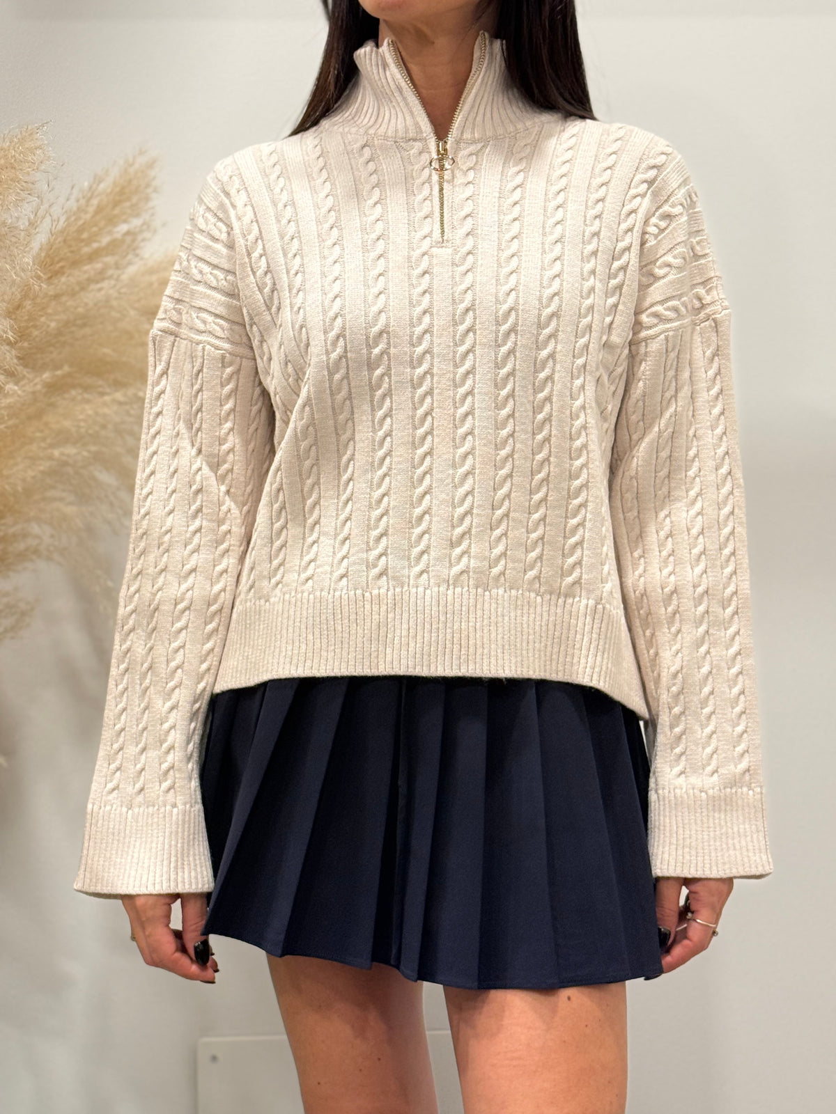 PULLOVER CON COLLO E ZIP LAVORAZIONE INTRECCIATA(variante colore)