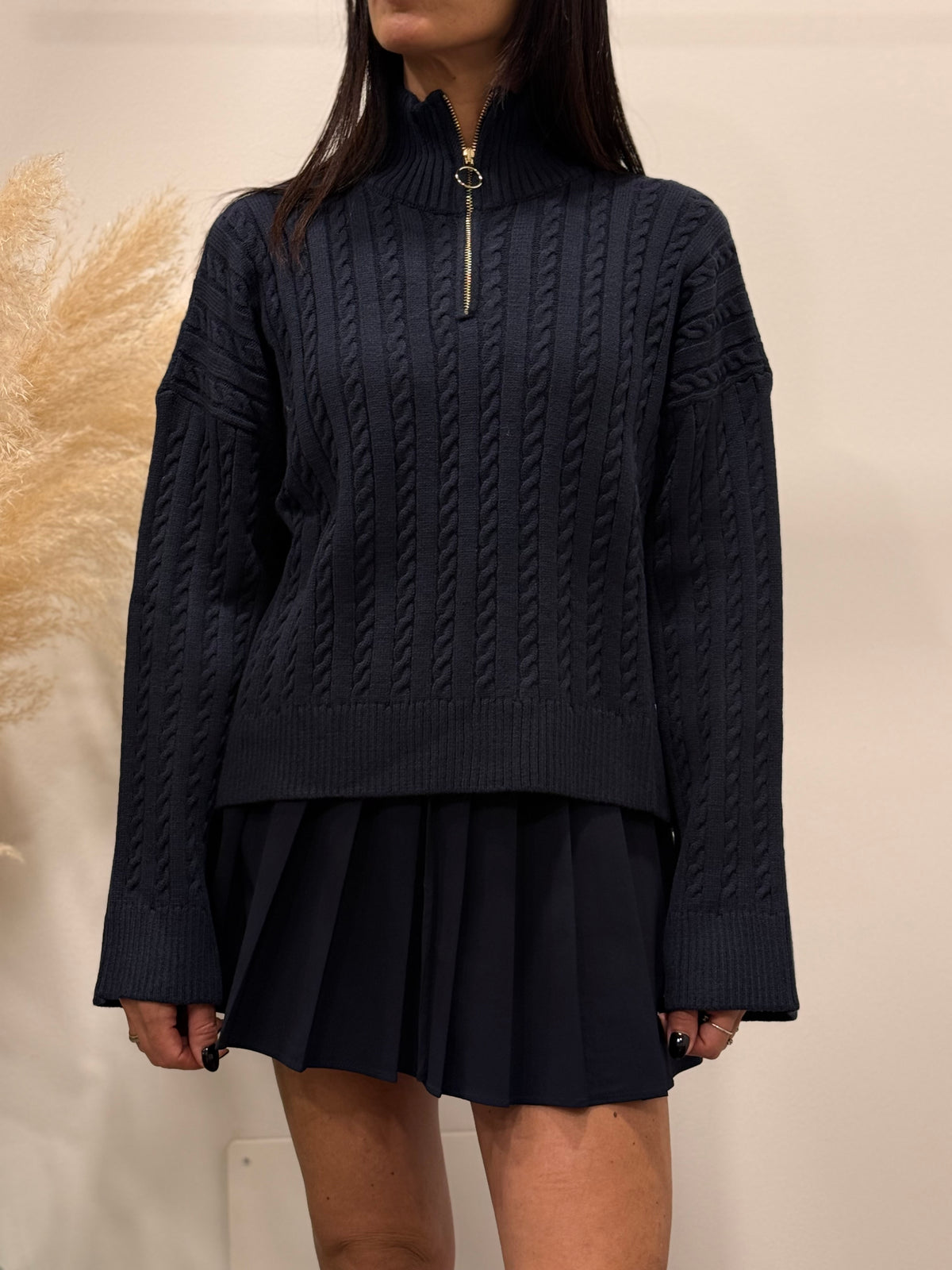 PULLOVER CON COLLO E ZIP LAVORAZIONE INTRECCIATA(variante colore)