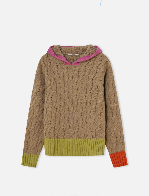 MAGLIA COREO CAMEL CON CAPPUCCIO