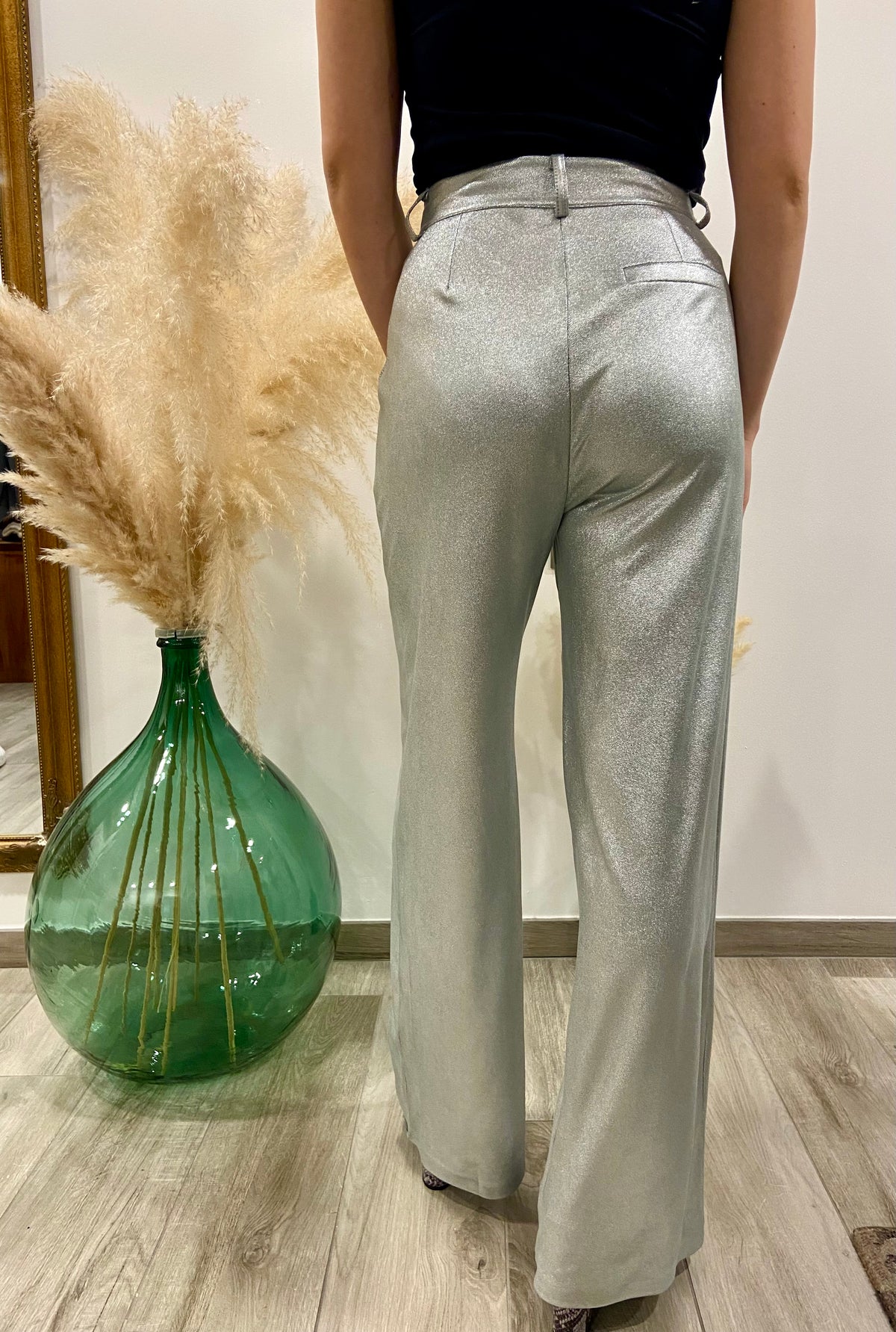 PANTALONI WIDE LEG ARGENTO