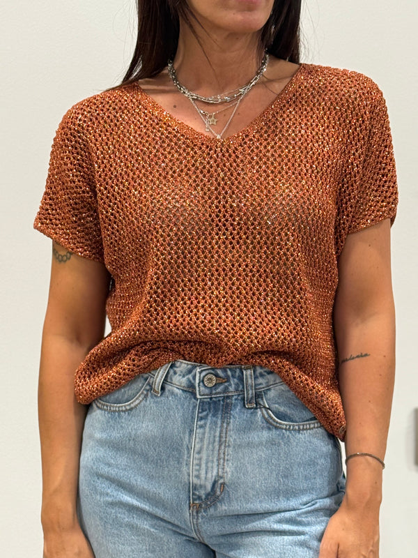 MAGLIA MEZZA MANICA TRAFORATA LUREX